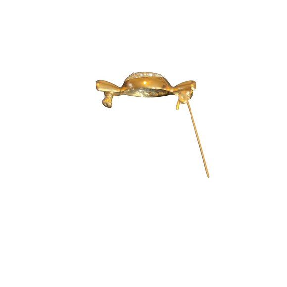 Gold Tone Candy Bow  Brooch Pin With Rhinestones - Picture 7 of 11